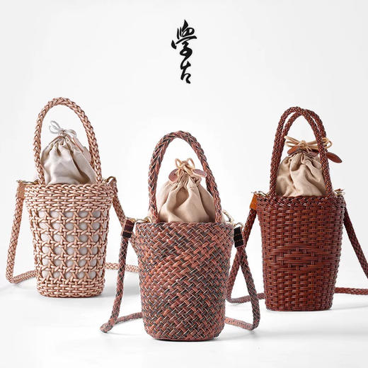 学古|迷你全手工牛皮编织皮包 可斜挎三色手工编织皮包595ml适用 商品图0
