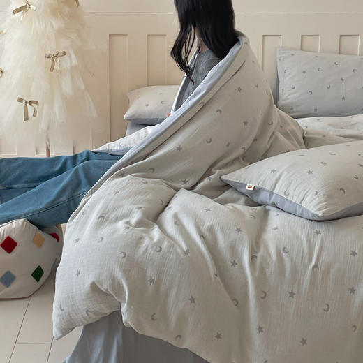 【A类全棉皱皱纱四件套】全棉双层纱四件套A类皱皱纱提花床品件套母婴星月亮 商品图3