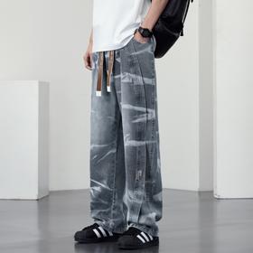 【DYF】大依优型大码男装松紧腰直筒牛仔裤宽松运动休闲风潮流男士胖子长裤