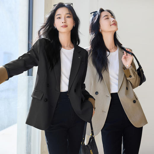 VICTORIA&VERA女装春季“定制人生”高级感正肩膀显瘦气质撞色袖西服 商品图1