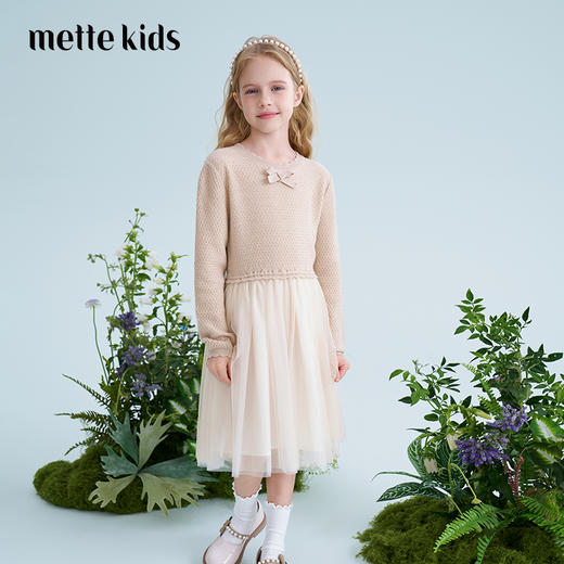 mettekids儿童羊毛连衣裙2025春季新款女童针织网纱公主裙子童装 商品图0