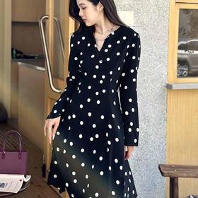 顺丰包邮洛诗琳34832稀缺真丝不规则波点装饰链条连衣裙22783