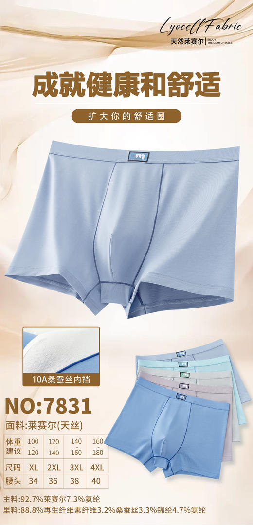 新款男士莱赛尔天丝包头撞色平角内裤6662/7820/7831/7833/7837 商品图3