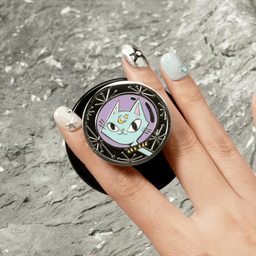 【太空梦游记】月猫宇航员 POPGRIP泡泡骚手机粘贴式气囊支架 Enamel金属珐琅系列 黑色 猫 卡通 商品图3