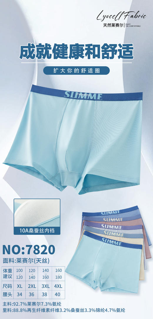 新款男士莱赛尔天丝包头撞色平角内裤6662/7820/7831/7833/7837 商品图2