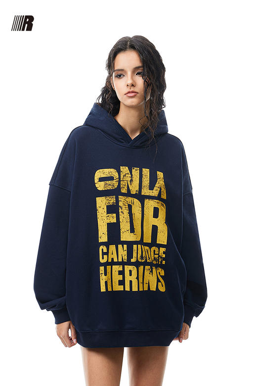 FDR官方店 大标识斑驳印花美式加绒连帽卫衣男女春季情侣装上衣 商品图5