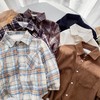 【春季必备，A类品质】春季新款儿童日系复古衬衫男女童灯芯绒纯色格子长袖衬衫宽松上衣100% 商品缩略图4