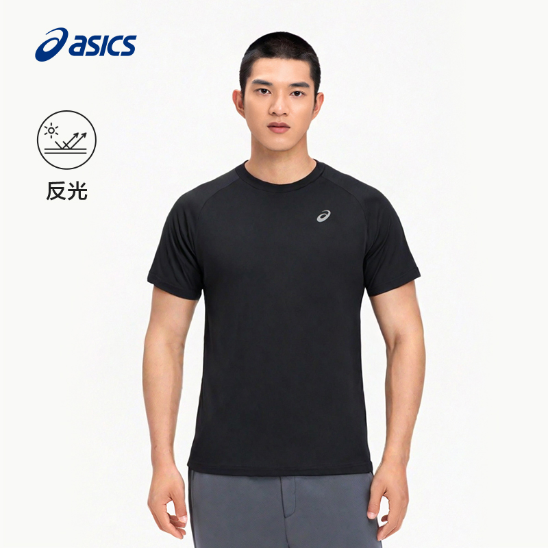 ASICS亚瑟士男式舒适跑步短袖套头圆领反光印花时尚运动T恤2011D046
