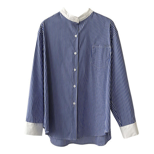 雀说蓝色条纹衬衫女款休闲时尚宽松设计感衬衫AL1213 商品图3