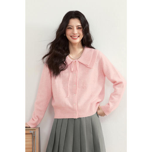 【严选】诗凡黎双层娃娃领羊毛针织衫2025春新品时尚洋气百搭宽松钩花毛衣7G1130401 商品图2