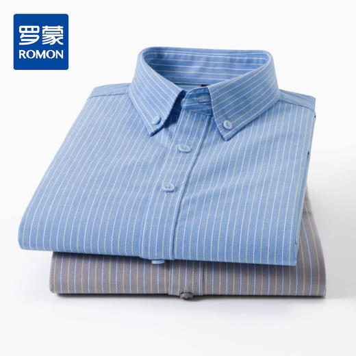 【100棉】罗蒙夏季男士经典竖条纹短袖衬衫时尚百搭简约休闲职业通勤上班衬衣 商品图0