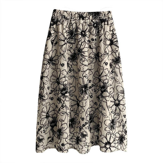 雀说植绒半裙女重工小众复古法式高腰中长款A字裙AL1572 商品图4