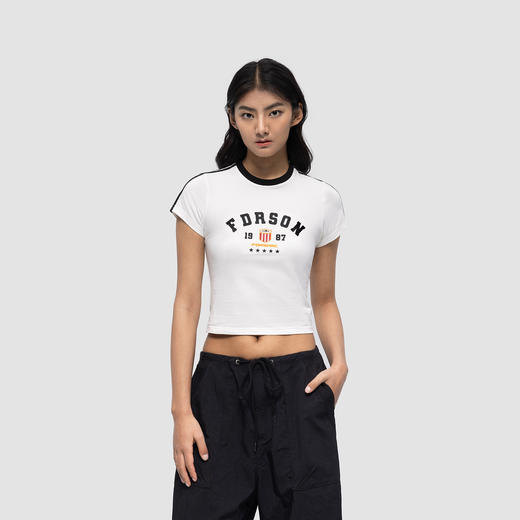 FDR官方店 徽章织带印花运动美式短款短袖t恤女夏季辣妹露脐上衣 商品图1