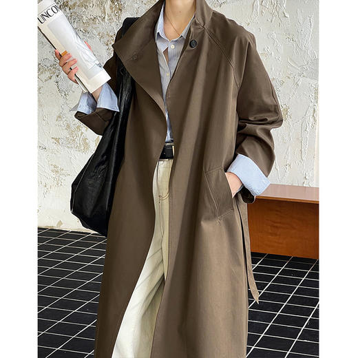 雀说新款韩版大翻领长袖设计感收腰中长款风衣外套AL7722 商品图3
