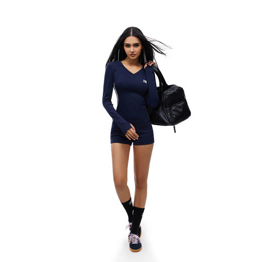 FDR官方店 R字V领织带辣妹运动长袖t恤女春季美式修身显瘦上衣女 商品图2