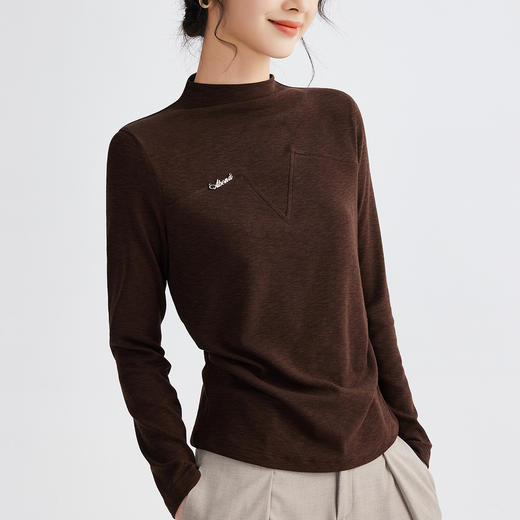 雀说半高领长袖t恤新款打底衫设计感显瘦上衣气质ALM681 商品图6