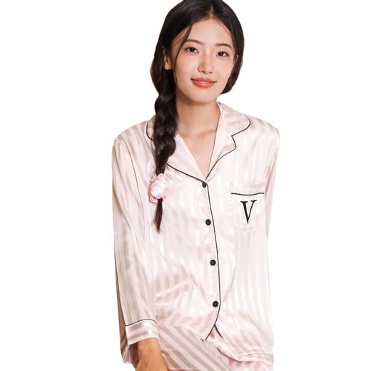 春夏【刘亦菲同款冰丝睡衣】条纹长袖缎面家居服套装 舒适透气可外穿睡衣 商品图8