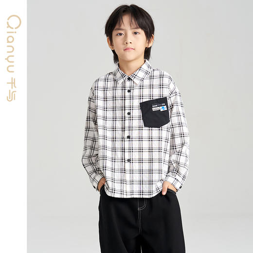 笛莎千与2025春季新款男童时尚休闲格纹长袖衬衫 商品图2