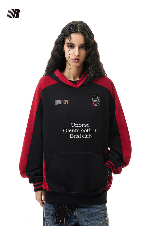 FDR官方店 徽章撞色连帽卫衣男女春季重磅美式运动宽松情侣装上衣 商品图5