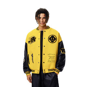 FDR官方店 笑脸R绣花夹棉棒球服外套男女秋冬季加厚美式情侣夹克