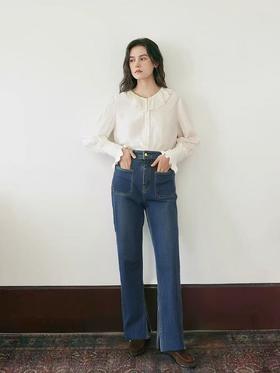 年中清仓- NO退，能接受下单哦 【春上新】双口袋毛边内开叉弹力直筒裤-喜出