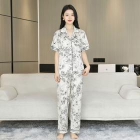 【新中式冰丝睡衣】高级感夏短袖长裤两件套 薄款开衫套装 家居服睡衣春夏【有书私享】