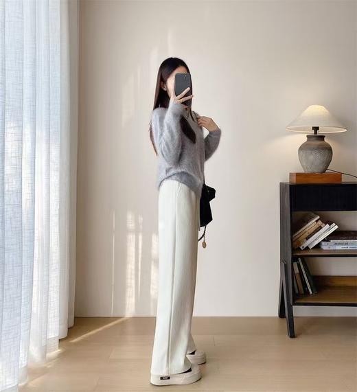 升级2.0春秋新款肌理感超遮肉松紧腰含羊毛蚕丝直筒裤 商品图12