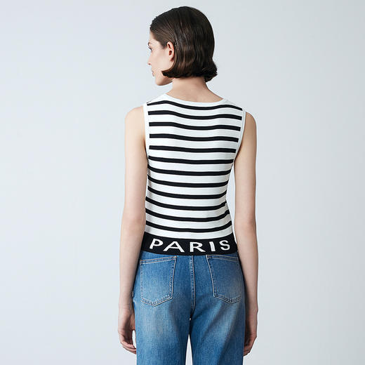 EITIE爱特爱夏新款经典黑白条纹时尚休闲显瘦百搭针织背心7701410 商品图4