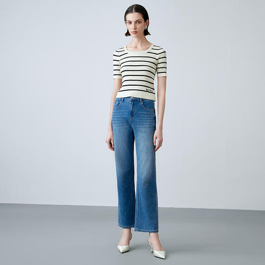 EITIE爱特爱春季新款撞色条纹显瘦百搭基础简约针织衫7701411 商品图1