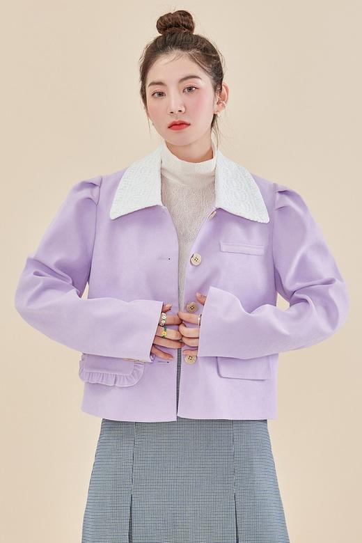 韩都衣舍/Handu Group 甜美翻领拼色泡泡袖短款外套 15320 商品图0