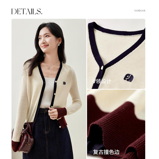 【内购】都市通勤落肩V领H型修身撞色针织开衫-W51H58420 商品图2