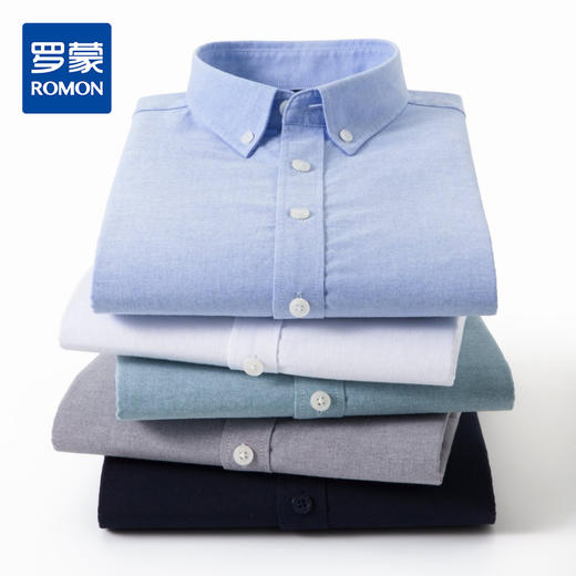 【牛津纺】罗蒙男士夏季短袖衬衫舒适百搭经典纯色简约休闲通勤上班男衬衫 商品图0