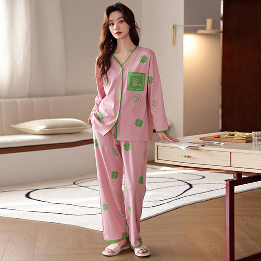 雀说长袖长裤睡衣女秋季纯棉卡通大码宽松休闲可外穿居家服套装AL 商品图5