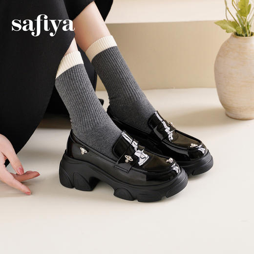 预售10天发|Safiya/索菲娅2025鬼马少女甜酷英伦风粗跟漆皮厚底增高乐福鞋SFD1112173 商品图5