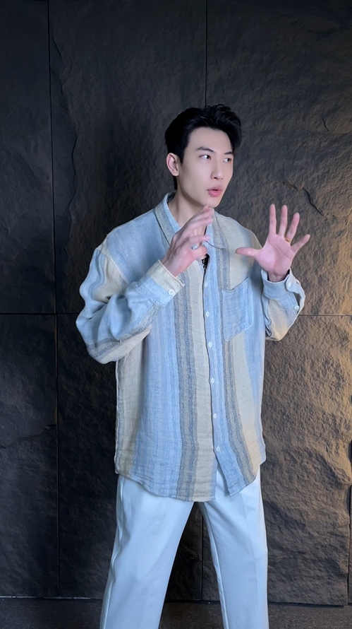 夏季新款针织印染口袋设计男士衬衫潮流百搭休闲长袖宽松复古上衣