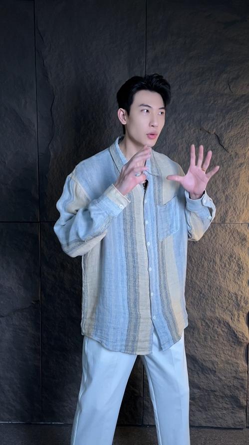 夏季新款针织印染口袋设计男士衬衫潮流百搭休闲长袖宽松复古上衣 商品图0