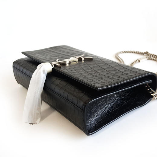 【95新】YSL圣罗兰KATE流苏354119中号黑银鳄鱼纹压花流苏链条单肩斜挎包女士现售价：6180！100225NJS09 商品图6