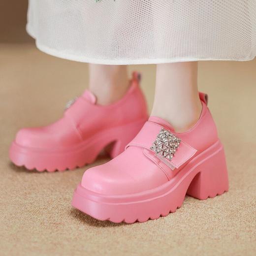 【预售5天】英伦甜酷风牛皮松糕跟厚底乐福鞋圆头深口单鞋女白色粗跟小皮鞋ZMXY&ZM2489-1 商品图1