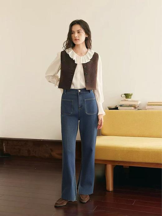 年中清仓- NO退，能接受下单哦 【春上新】双口袋毛边内开叉弹力直筒裤-喜出 商品图1