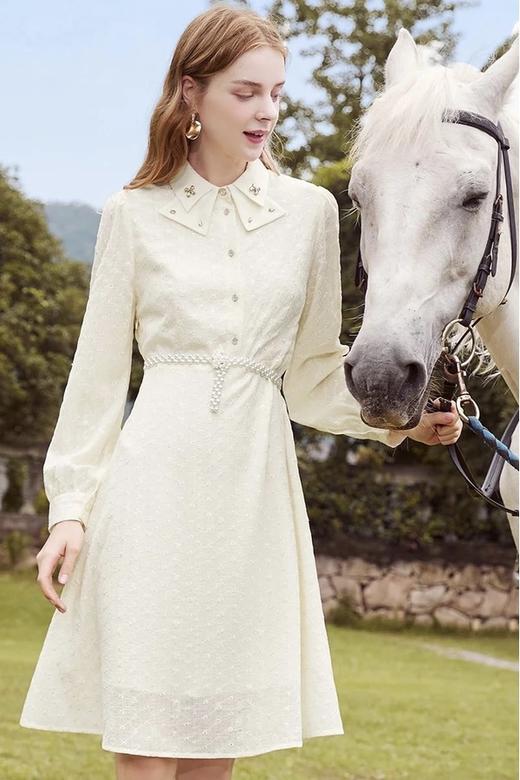 yigue/亦谷 翻领碎钻娃娃中长款连衣裙 15396 商品图2