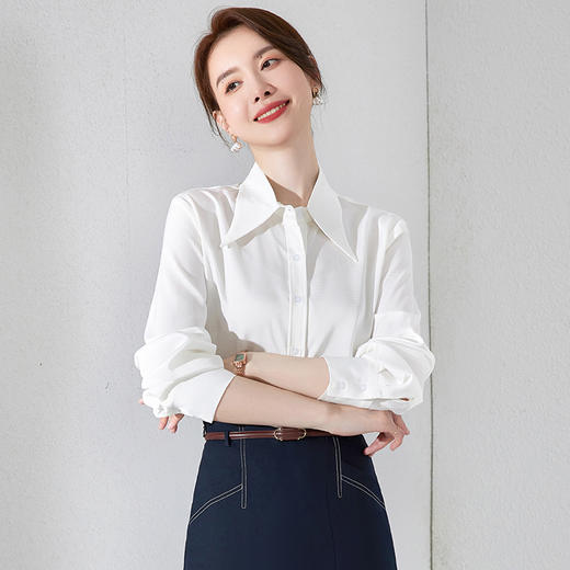 IWY/新款白色长袖衬衫女气质通勤工装职业正装商务面试百搭内搭AB195 商品图2