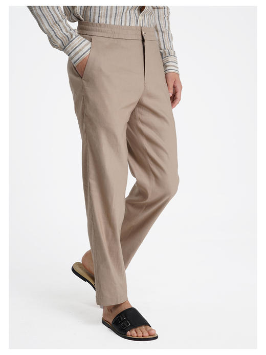 callisto燕麦卡其色亚麻混纺休闲裤 商品图3