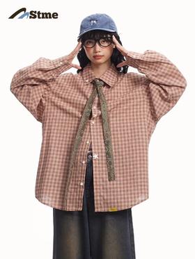 早乙女惠子saotome/STMCS251021/肌理细格纹贝壳长袖衬衫
