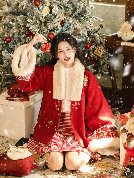 【重回汉唐平安果】原创直领对襟袄短马面套装改良汉服女装秋冬 商品图1