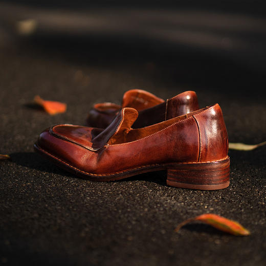 【阿么古纹马皮鞋】英伦风一脚蹬深口乐福鞋秋冬新款百搭单鞋3.5CM 商品图1