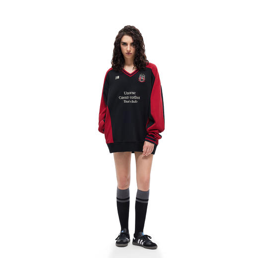 FDR官方店 徽章V领撞色拼接美式卫衣男女春季重磅情侣装运动上衣 商品图3