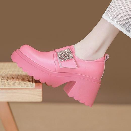 【预售5天】英伦甜酷风牛皮松糕跟厚底乐福鞋圆头深口单鞋女白色粗跟小皮鞋ZMXY&ZM2489-1 商品图3