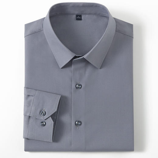 【莱赛尔弹力面料】罗蒙春秋男士经典翻领纯色长袖衬衫舒适百搭通勤上班职业男衬衣 商品图3