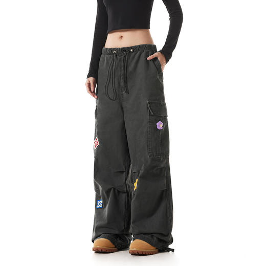 【限时7折】FDR官方店 美式菱形兰花工装裤男女情侣宽松休闲裤抽绳直筒长裤子 商品图1