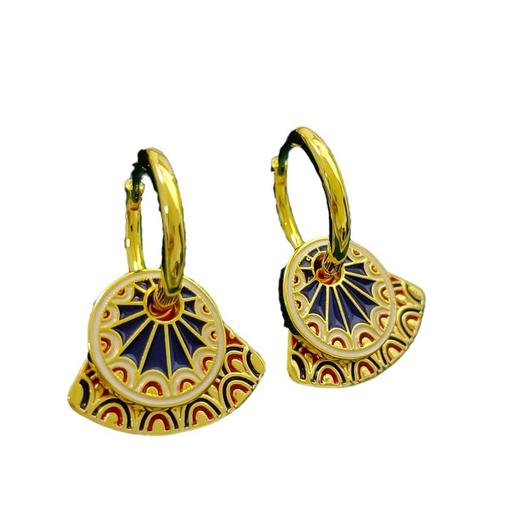 「典雅复古！小众设计」新潮圆扇形设计彩绘耳扣个性小众国潮新中式撞色耳环时尚饰品 商品图4